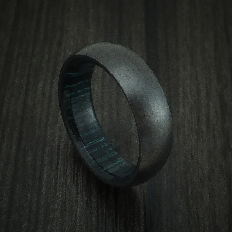 Black Titanium and Indigo Wood Hard Wood Sleeve Men's Ring Custom Made