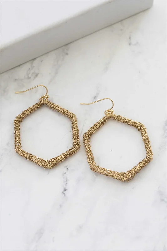 Bamboo style rings-Smooth drop earrings-Mesh Chain Geometric Hoops | Gold Geometric Drop Hoops | Chain Wrapped Hoop Earrings | Modern Minimalist Chic Earrings