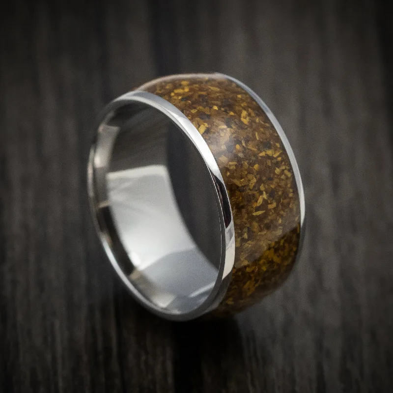 Titanium and Gold Tiger's Eye Men's Ring Custom Made Stone Inlay Band