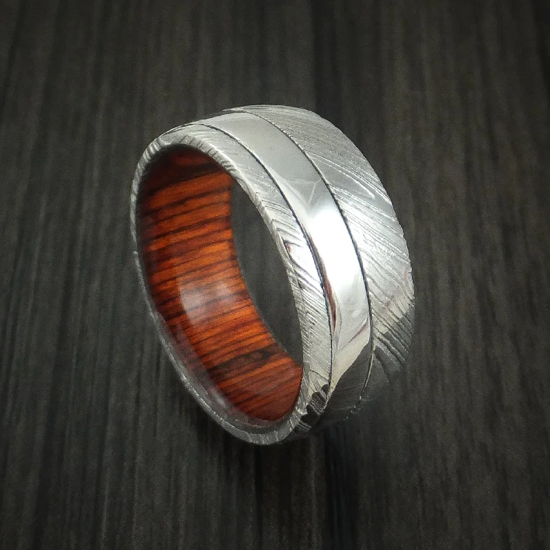 Kuro Damascus Steel and Cobalt Chrome Men's Ring with Cocobolo Sleeve Custom Made Band