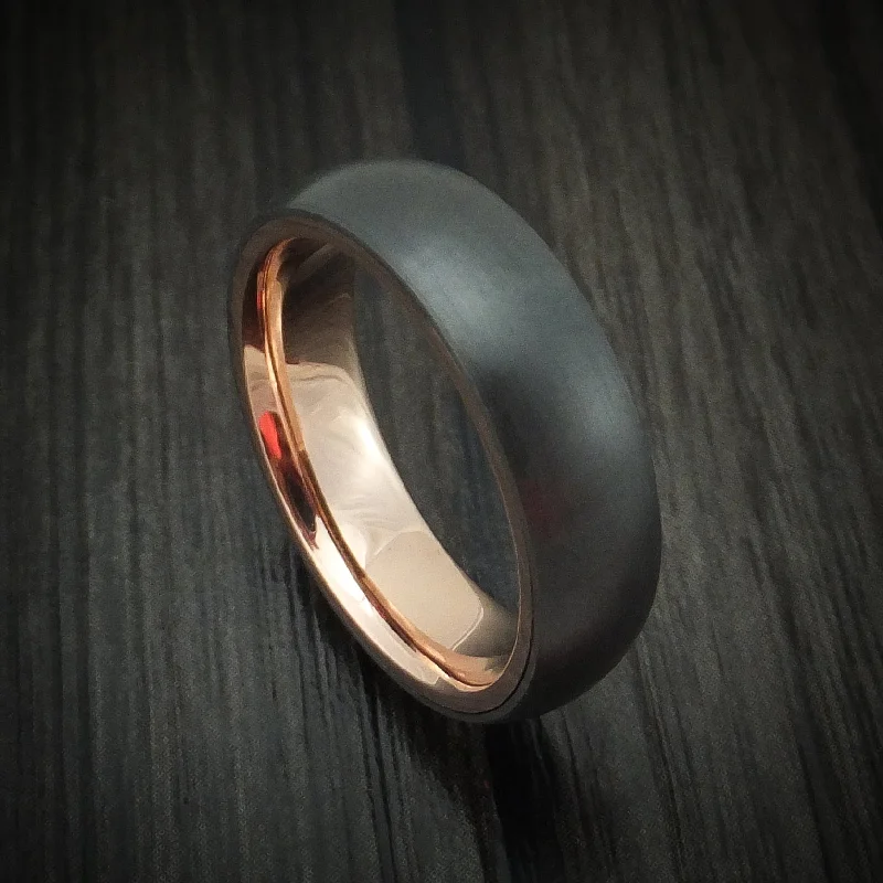 Black Zirconium Men's Ring With 14k Rose Gold Sleeve Custom Made Band