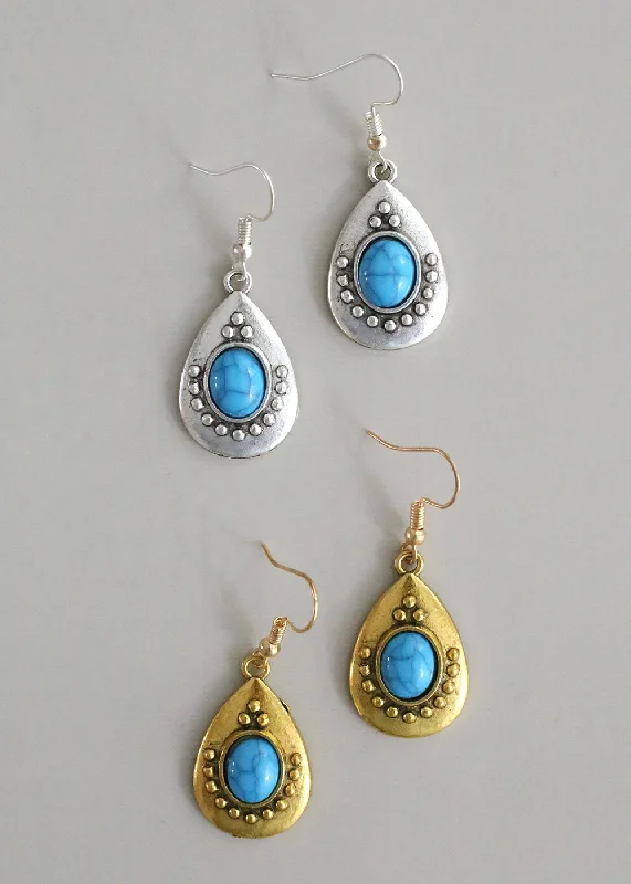 Wanderer weave earrings-Thick statement earrings-Turquoise Teardrop Stone Earrings