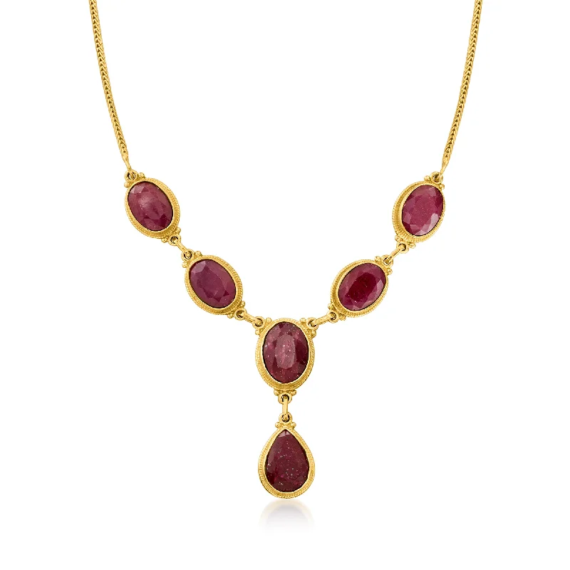 Tide pattern necklaces-Ross-Simons Ruby Y-Necklace in 18kt Gold Over Sterling