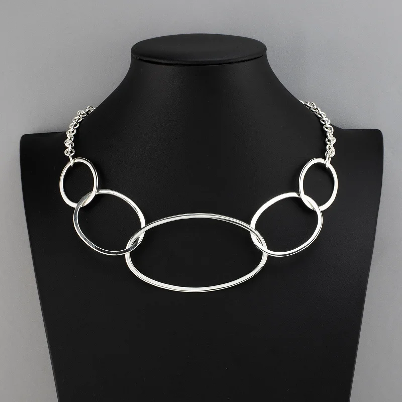 Drape-style necklaces-Large Sterling Silver Oval Link Statement Necklace