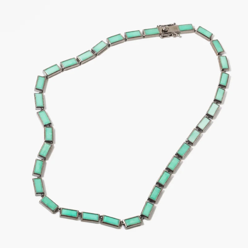 Oval gem necklaces-Chrysoprase Small Linear Baguette Tile Rivière Necklace