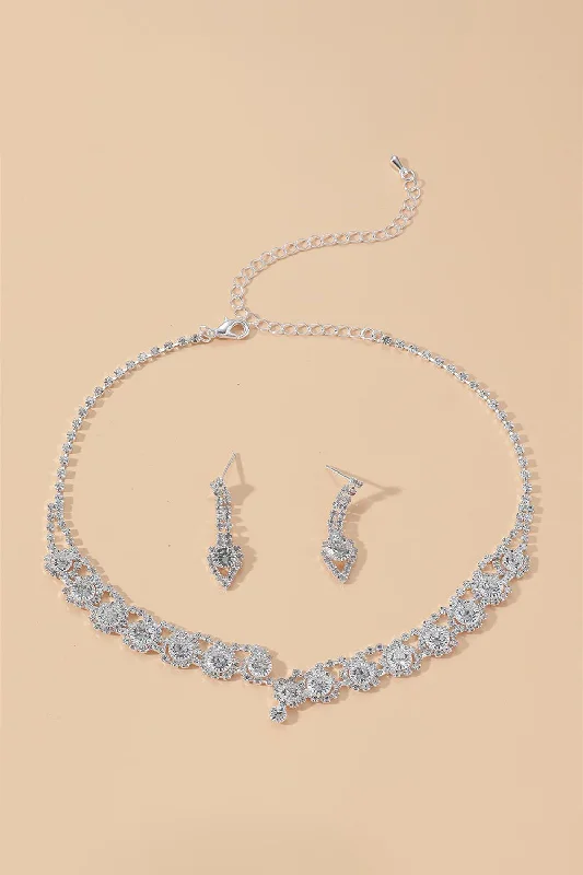 Stranded tribal necklaces-Luxury Round Zircon Necklace And earrings Set Of Two