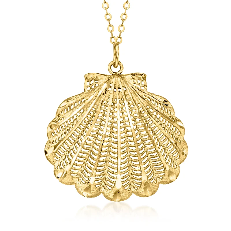 Etched initial necklaces-Ross-Simons Italian 14kt Yellow Gold Scallop Seashell Necklace