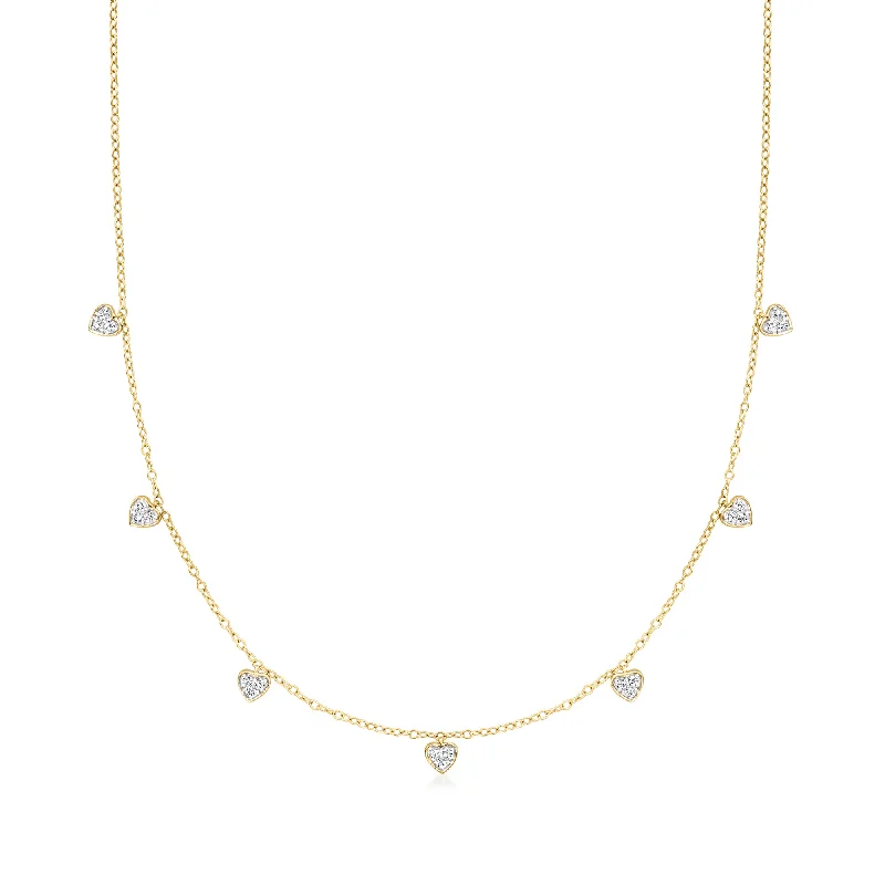 Smooth pendant necklaces-Ross-Simons Diamond Heart Station Necklace in 18kt Gold Over Sterling