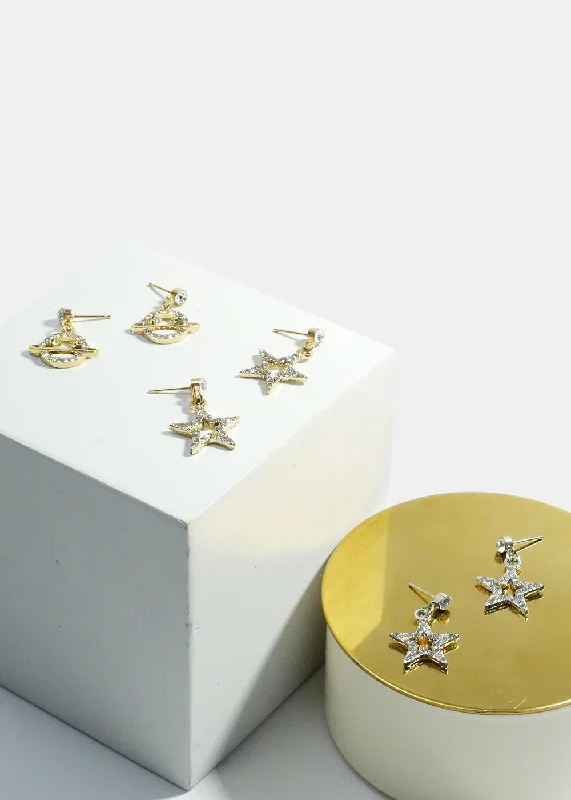 Textured letter rings-Half moon earrings-Star and Planet Earrings