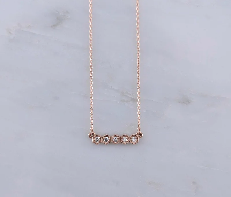 Rose flower necklaces-Tiny Diamond Hexagon Necklace in Rose Gold