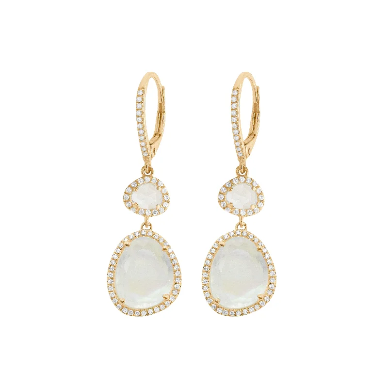 Fine bead earrings-Sea motif earrings-14K GOLD DIAMOND AND MOONSTONE LILA EARRINGS