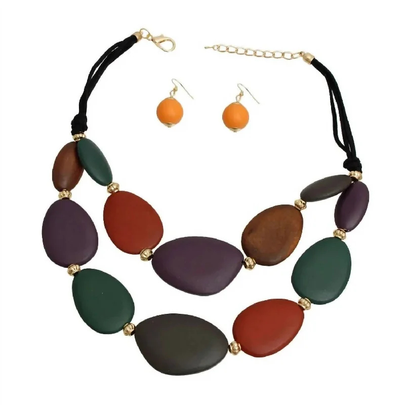 Fine diamond necklaces-Wood Bead Layered Cord Necklace Set In Multi