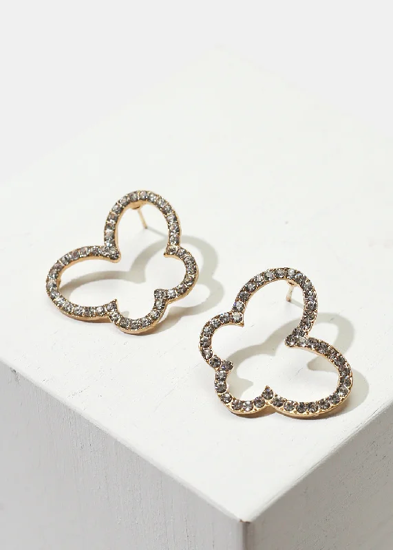 Thick geometric rings-Polished bead earrings-Rhinestone-Studded Butterfly Stud Earrings