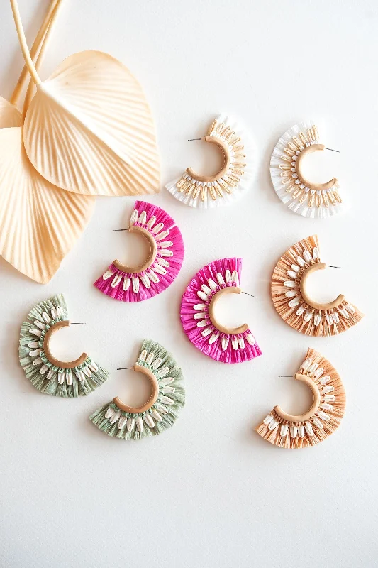 Classic flair earrings-Fine star earrings-Allison Rattan Fan Hoops | Tropical Vacation Earrings | Boho Rattan Hoop Earrings | 4 Color Options