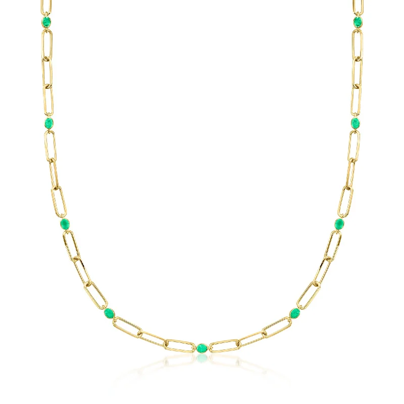 Delicate filigree necklaces-Ross-Simons Emerald Reversible Paper Clip Link Necklace With Green Enamel in 18kt Gold Over Sterling