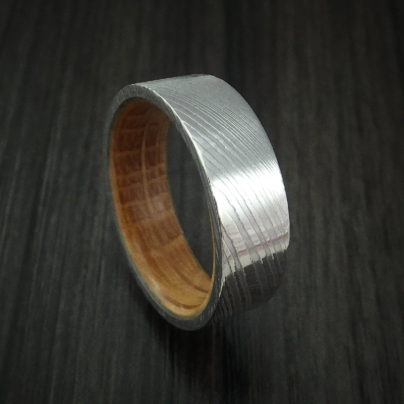 Damascus Steel Men's Ring with Hardwood Sleeve Custom Made