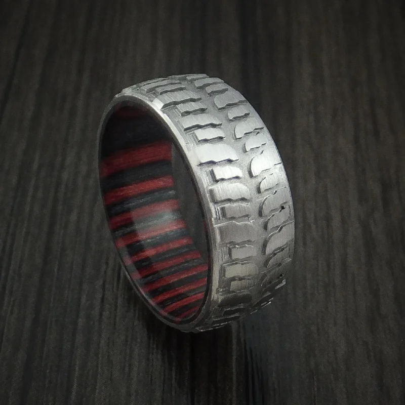 Titanium Mud Tread Tire Men's Ring with Applejack Hard Wood Sleeve Custom Made