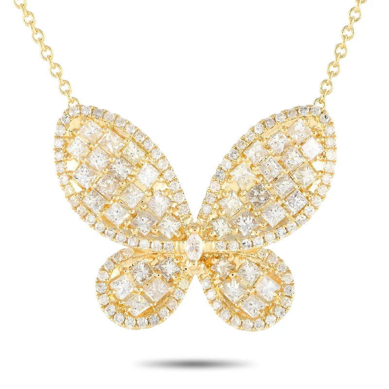 Yarn fringe necklaces-LB Exclusive 14K Yellow Gold 3.73ct Diamond Butterfly Necklace MF24-110623