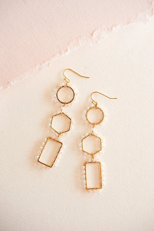 Thick stone rings-Emerald stud earrings-Caroline Geometric Dangle | Beaded Gold Earring