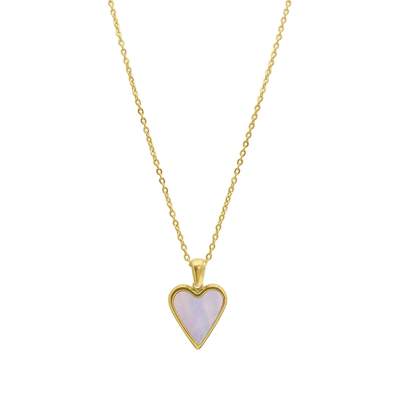 Bold art necklaces-Tarnish Resistant 14k Gold Plated White Mother of Pearl Heart Necklace