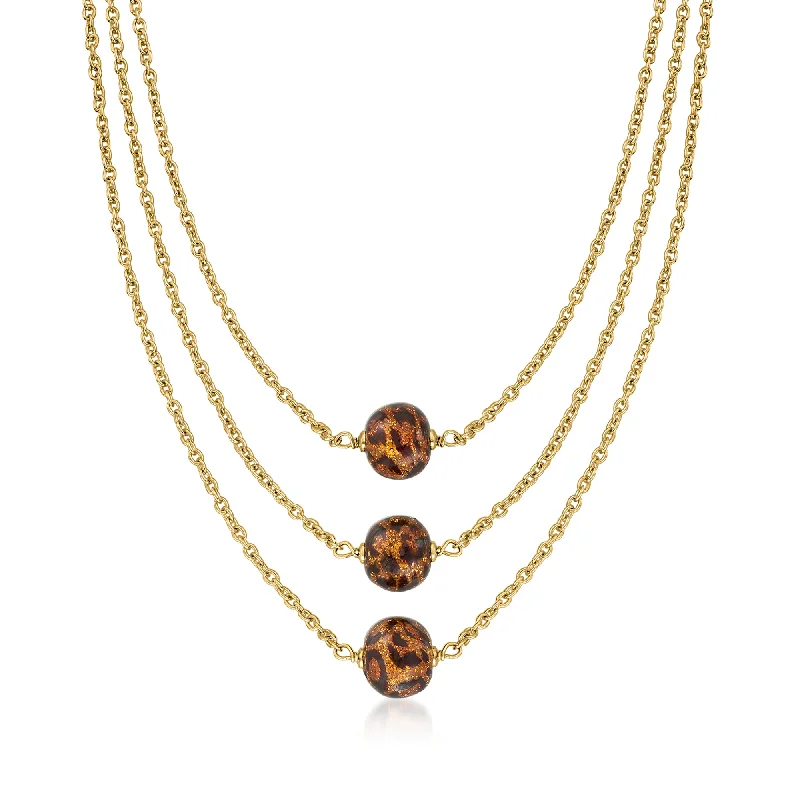 Oval pendant necklaces-Ross-Simons Italian Leopard-Print Murano Glass Multi-Strand Necklace in 18kt Gold Over Sterling