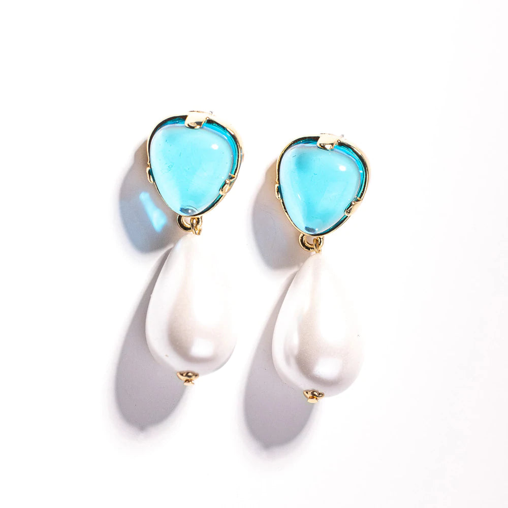 Spirit eye earrings-Ruby stud earrings-Aqua Pearl