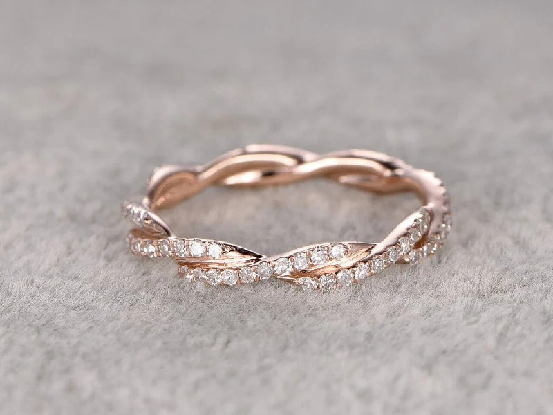 0.50 Carat 10k Rose Gold Anniversary Ring Band With Moissanite Diamonds Stackable Twisted Band