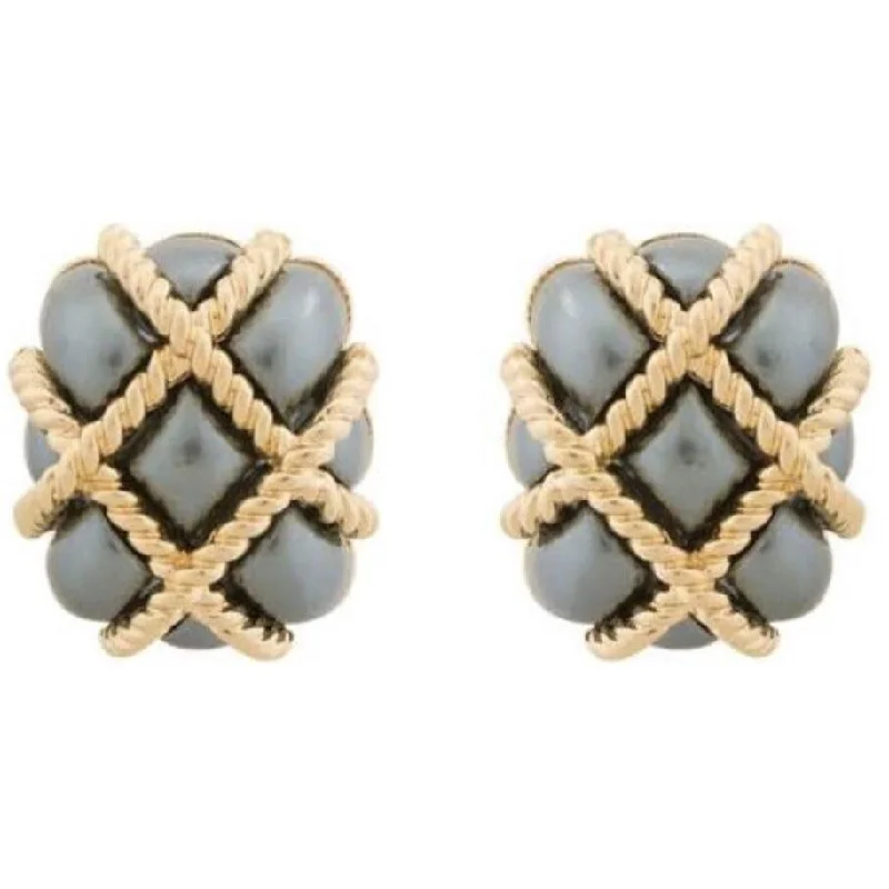 Oval gem rings-Smooth drop earrings-Gray Basketweave