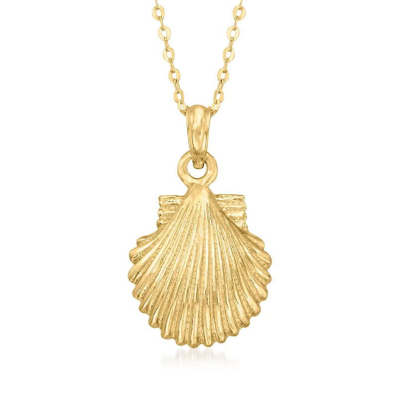 Bali style necklaces-Canaria 10kt Yellow Gold Scallop Seashell Pendant Necklace