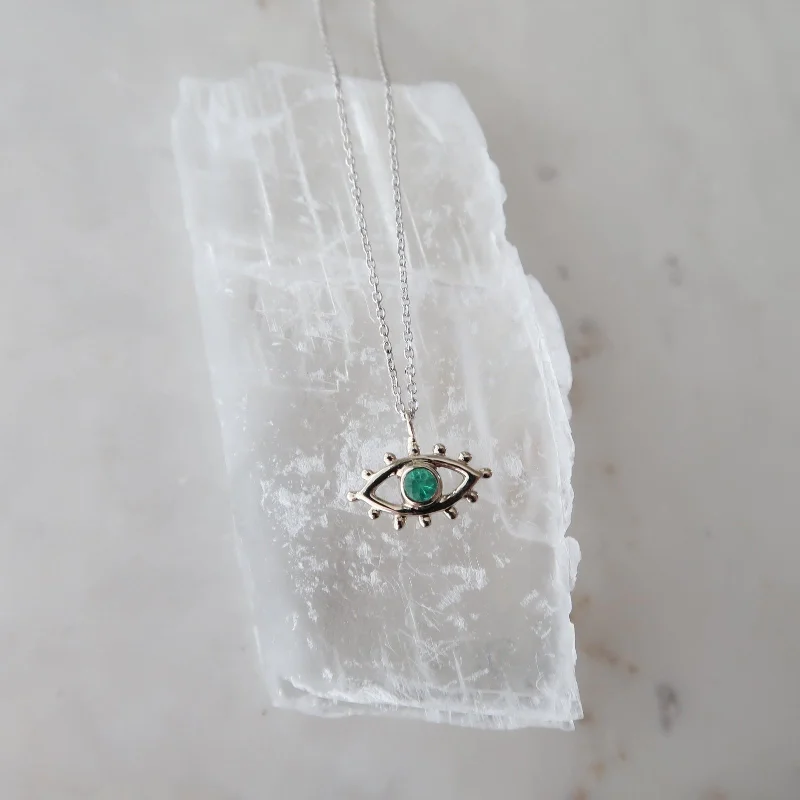 Smooth pendant necklaces-Emerald Beholder Necklace in White Gold