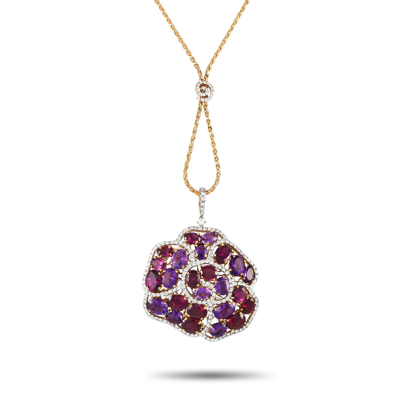 Bead weave necklaces-Casato 18K Rose Gold 1.57ct Diamond, Amethyst, and Rhodolite Pendant Necklace 200494