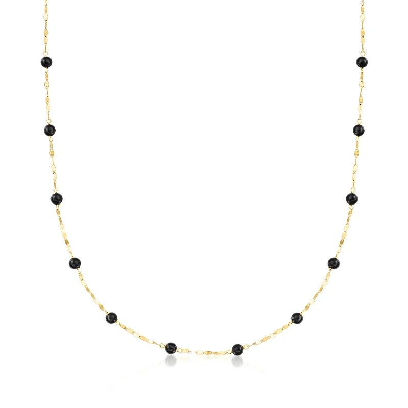 Lustrous pearl necklaces-Ross-Simons Italian Onyx Bead Station Necklace in 18kt Yellow Gold