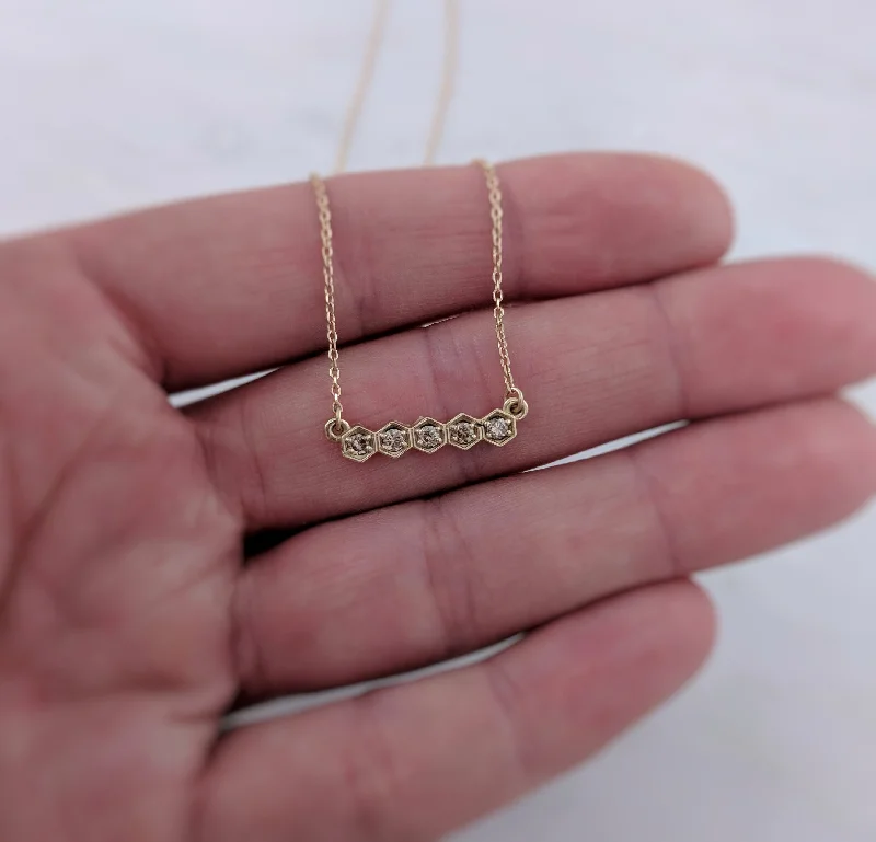 Heavy link necklaces-Tiny Diamond Hexagon Necklace in 14K Yellow Gold