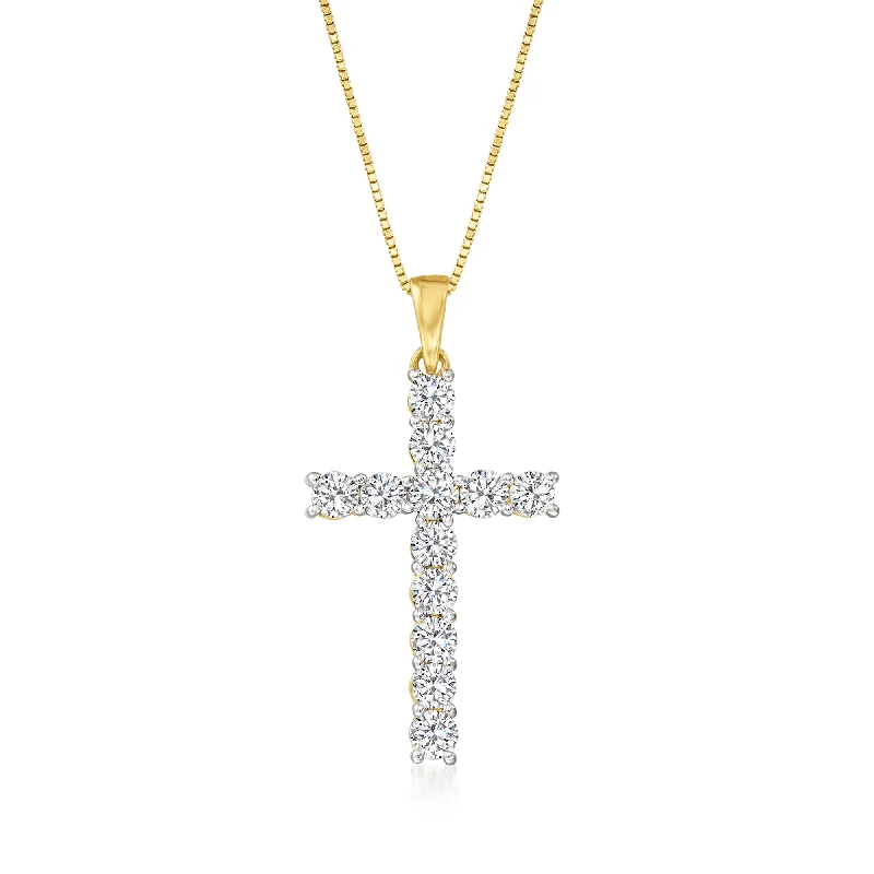 Ruby drop necklaces-Ross-Simons Diamond Cross Pendant Necklace in 14kt Yellow Gold