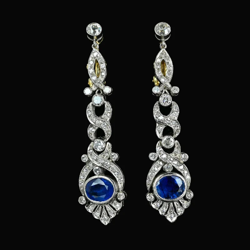 Glossy pearl earrings-Soft drop earrings-Platinum Ceylon Sapphire and Diamond Drop Earrings