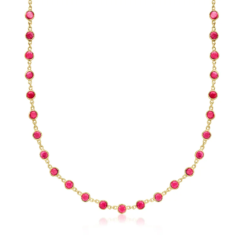 Polished bead necklaces-Ross-Simons Bezel-Set Ruby Necklace in 18kt Gold Over Sterling