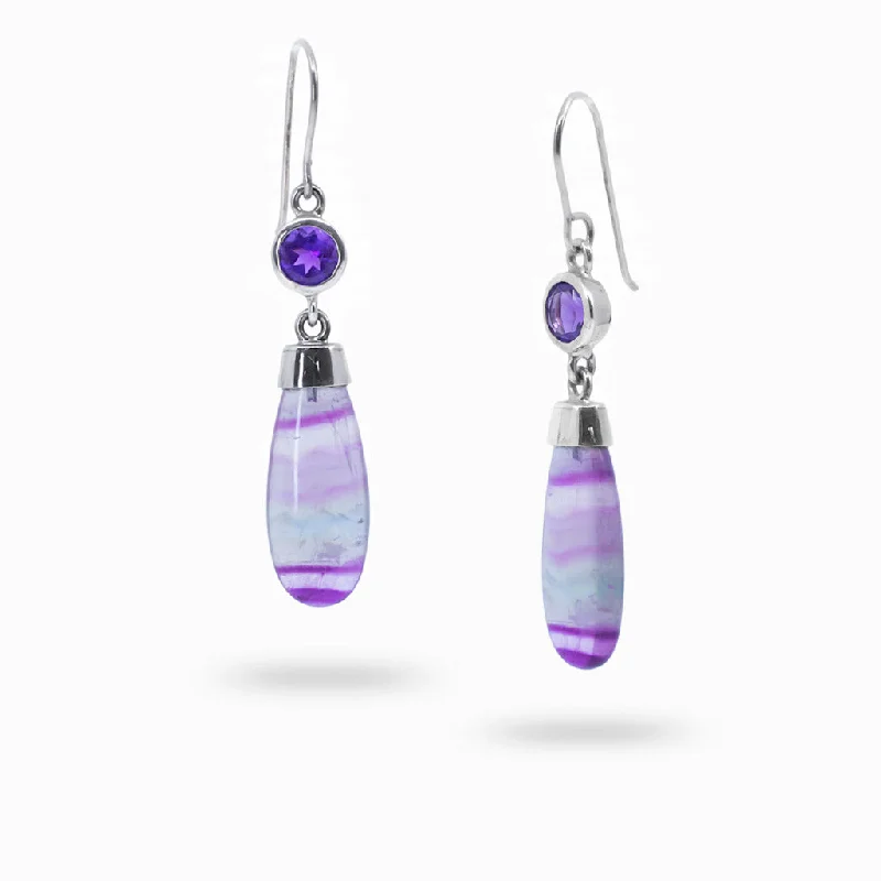 Glossy band rings-Cosmic glow earrings-Amethyst and Fluorite Drop Earrings