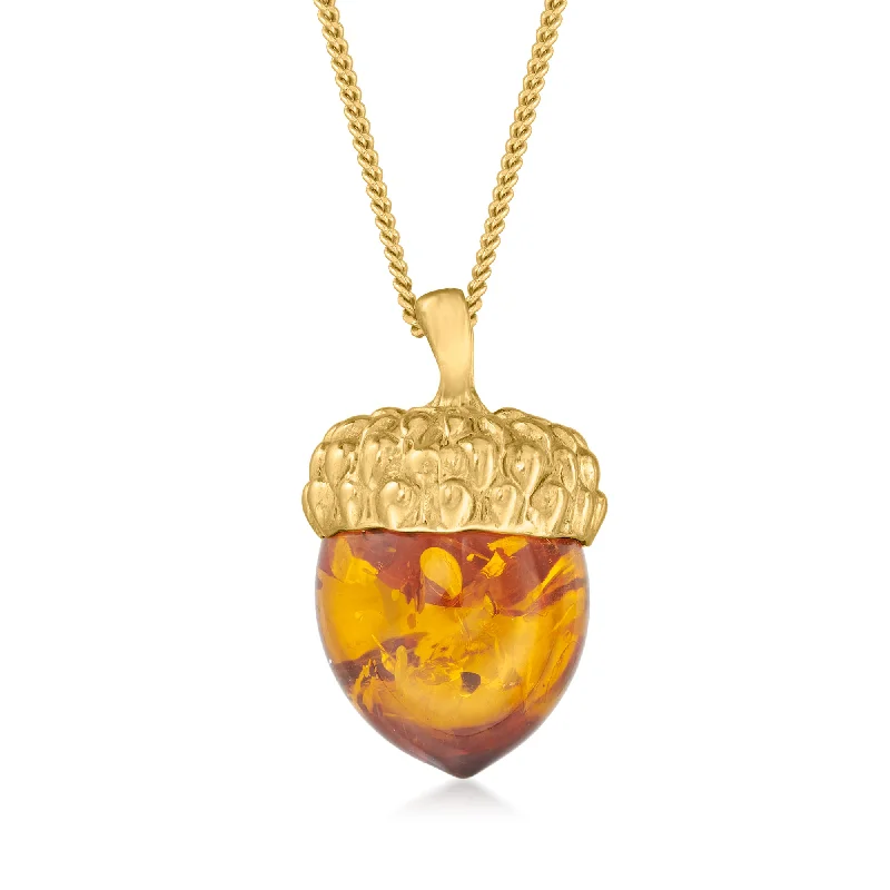 Cedar wood necklaces-Ross-Simons Amber Acorn Pendant Necklace in 18kt Gold Over Sterling