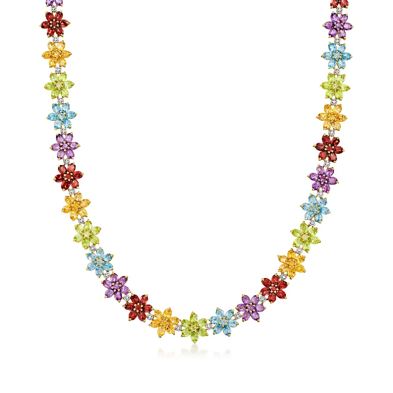 Emerald drop necklaces-Ross-Simons Multi-Gemstone Flower Necklace in 18kt Gold Over Sterling