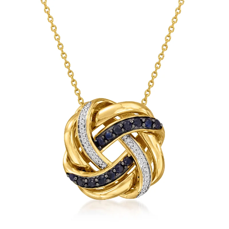 Snap clasp necklaces-Ross-Simons Sapphire and . Diamond Love Knot Pendant Necklace in 18kt Gold Over Sterling