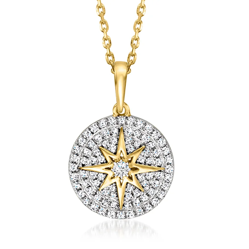 Rose flower necklaces-Ross-Simons Diamond Star Disc Pendant Necklace in 18kt Gold Over Sterling