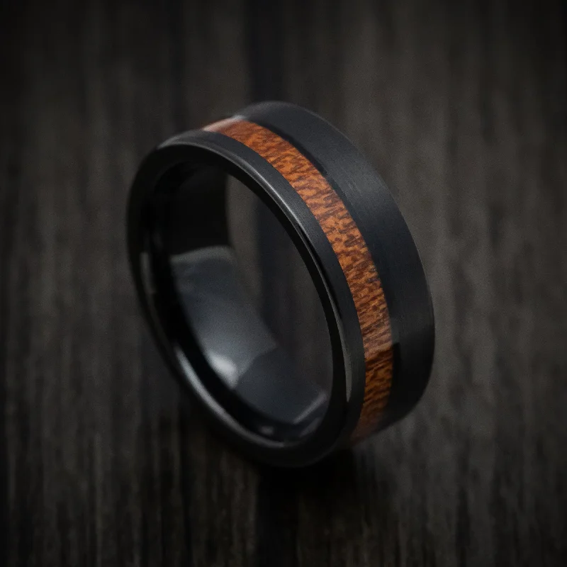 Black Tungsten Men's Ring with Koa Wood Inlay Custom Made Band