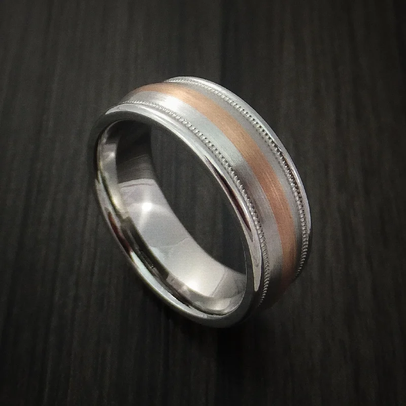 Cobalt Chrome Millgrain Men's Ring with Rose Gold Inlay