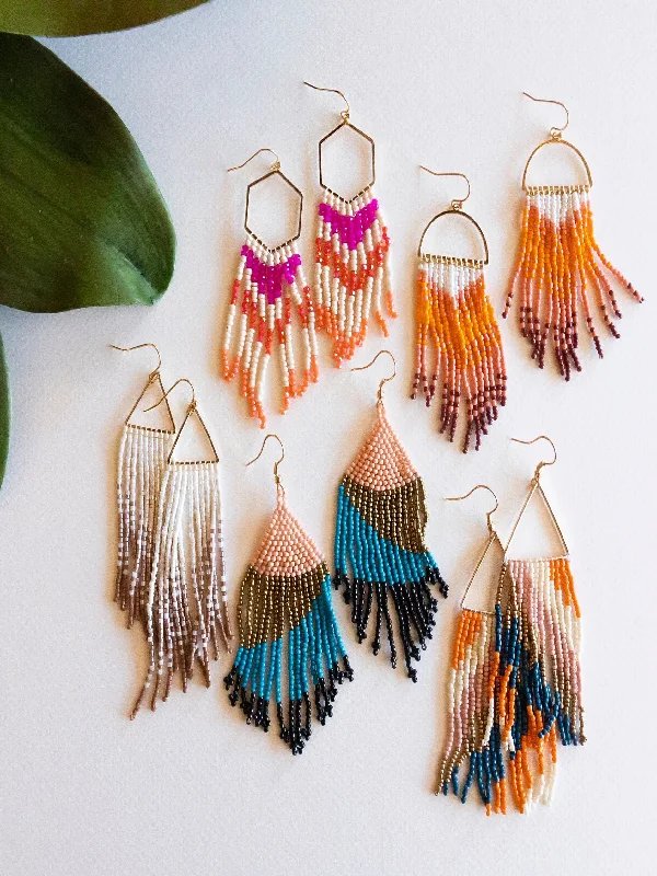 Layered tier earrings-Fine bead earrings-Hand Beaded Tassel Earrings | Colorful Boho Tribal Fringe Earrings | Handmade Beaded Tassels