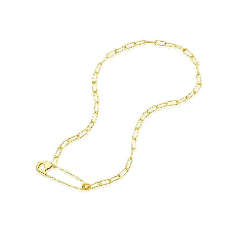 Gem-woven necklaces-14k Gold Plated Safety Pin Paper Clip Chain Necklace