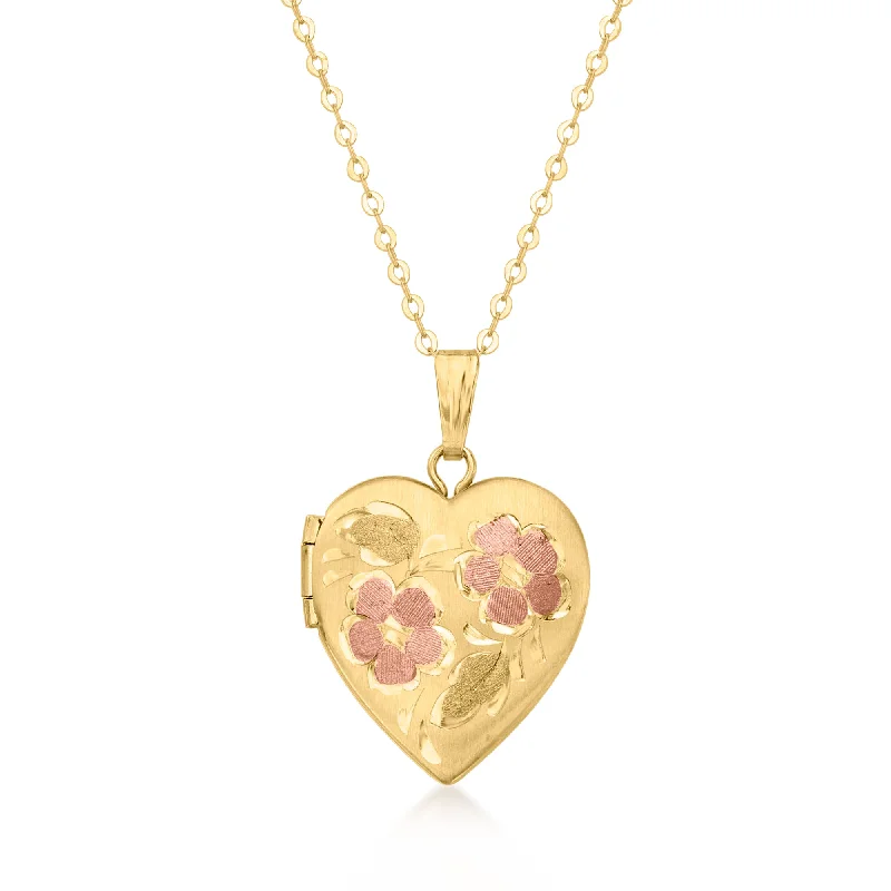 Stretch cord necklaces-Canaria 10kt Yellow Gold Floral Heart Locket Necklace