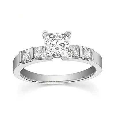 Perfect Wedding Bridal Ring Set Diamond Moissanite Ring 1.25 Carat Princess Cut on 10k White Gold