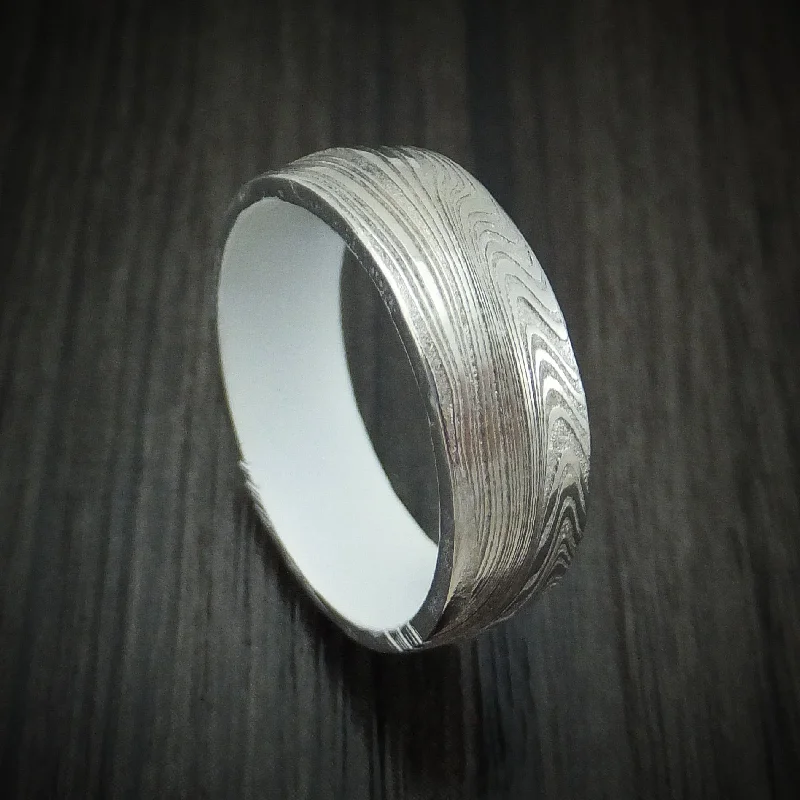 Marbled Kuro Damascus Steel Men's Ring with Cerakote Sleeve Custom Made