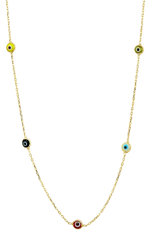 Thick stone necklaces-18K GOLD OVER STERLING SILVER MULTI COLOR EVIL EYE NECKLACE