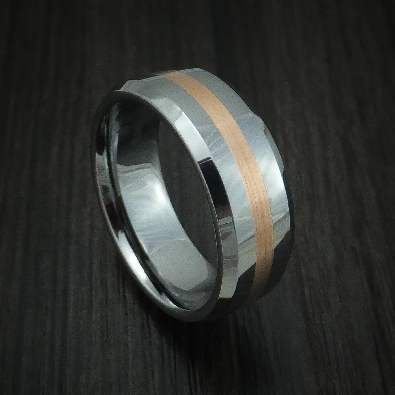 Tungsten Band with Rose Gold Inlay Custom Made Men's Ring